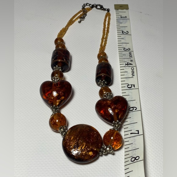 Vintage Venetian Dichroic Glass Gold and Amber Necklace - Picture 5 of 5